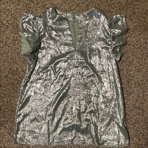 Silver Metallic Ruffle Sleeve Top